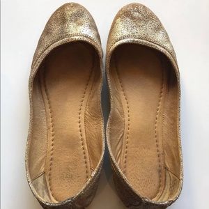 Frye Caron Ballet Flat Distressed Metallic Gold 9